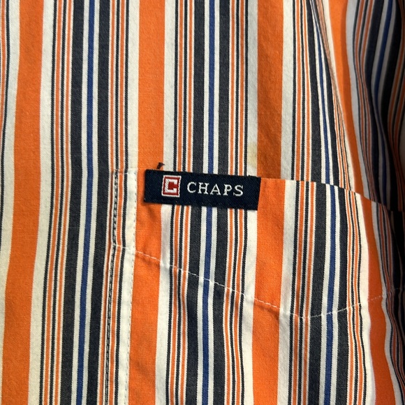 Chaps Navy and Orange Classic Striped Long Sleeve casual Button Up - Picture 3 of 6